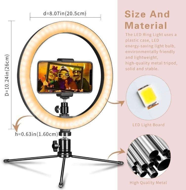 LED Ring Light 10" with Tripod Stand & Phone Holder for Live Streaming