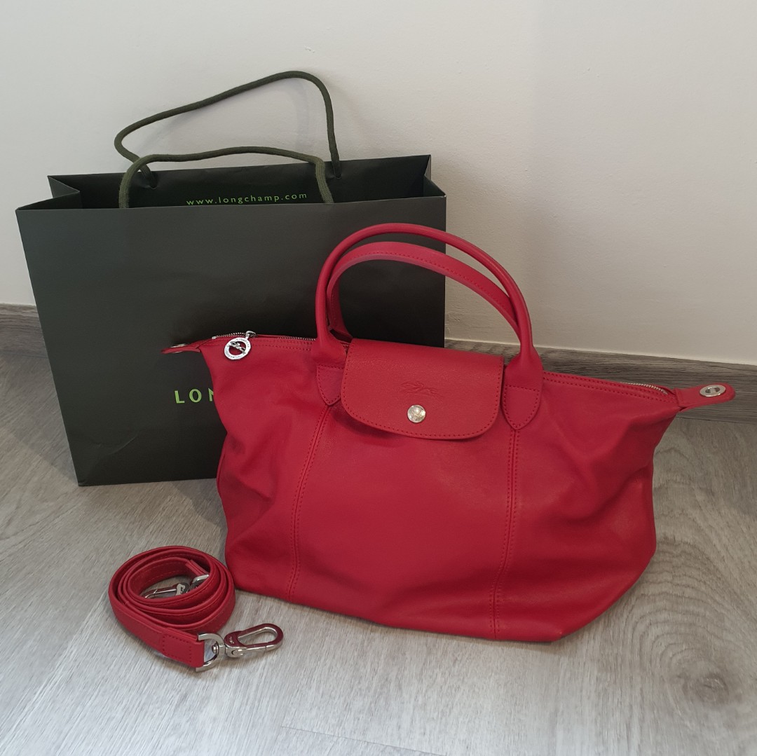 Longchamp Le Pliage Cuir Top-Handle Small bag – Red Cherry – Galoshire
