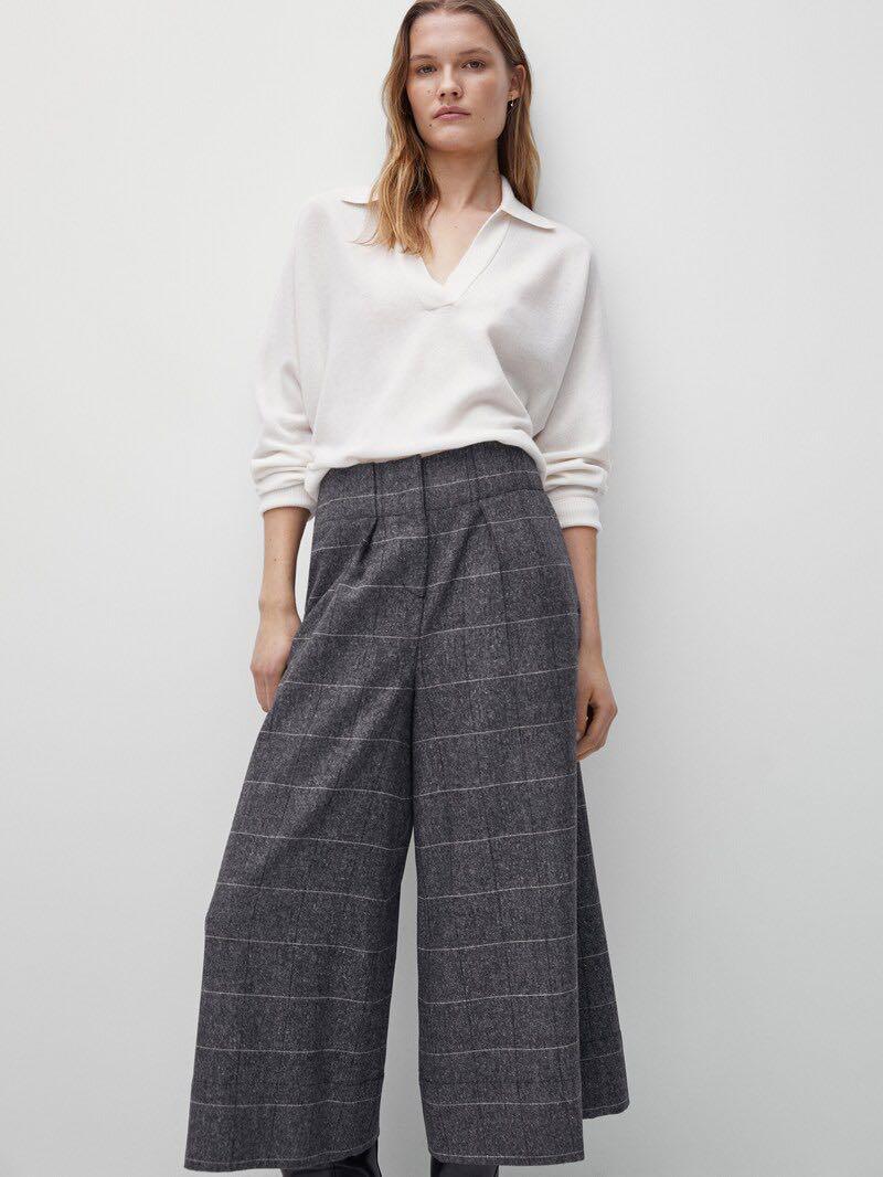 Massimo Dutti Black Checked Culotte Trousers