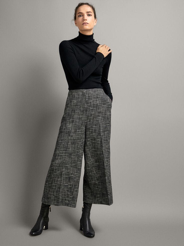 Massimo Dutti Black Checked Culotte Trousers Women s Fashion Bottoms Other Bottoms on Carousell