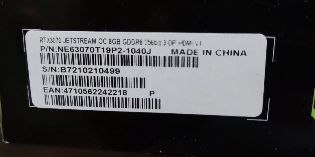 Palit GeForce RTX 3070 JetStream OC V1 LHR, 電腦＆科技, 桌上電腦