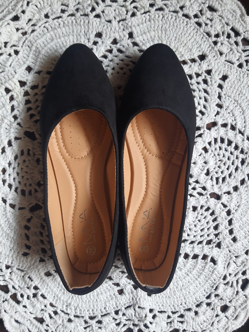 PLAIN BLACK FLAT SHOES, Women's Fashion 