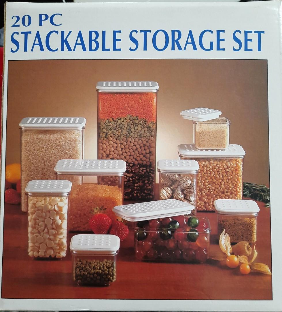 20 pc Stackable Storage Set (Category: Food Organisation & Storage) located in Singapore. Submitted by flareroyce (Listing ID 1167685377, Image 1). Description: 20 containers Measurements are in second and third photo.