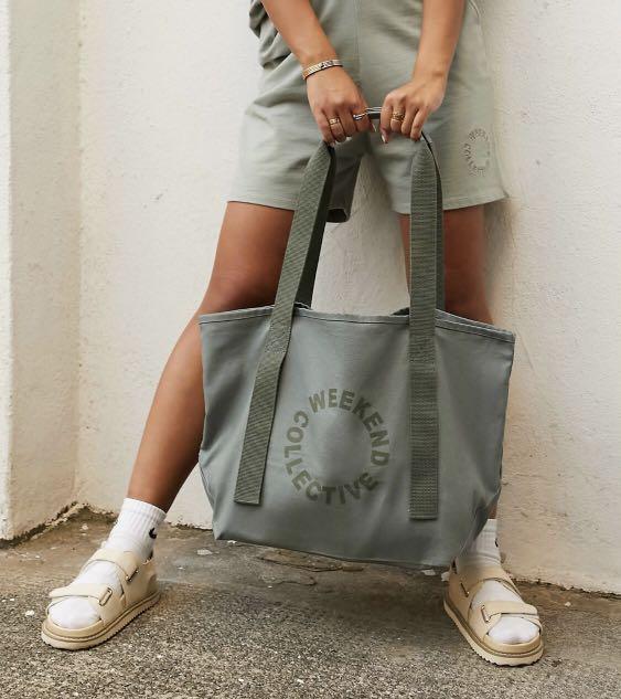 ASOS Weekend Collective canvas tote bag in sage