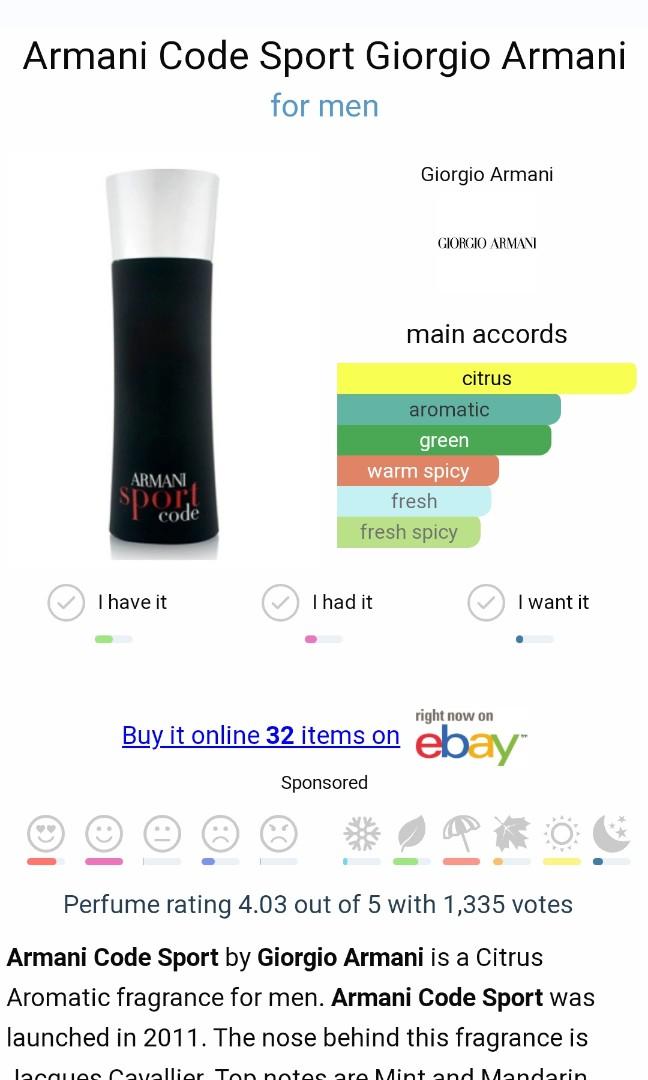Authentic Armani Code Sport, Beauty & Personal Care, Fragrance & Deodorants  on Carousell