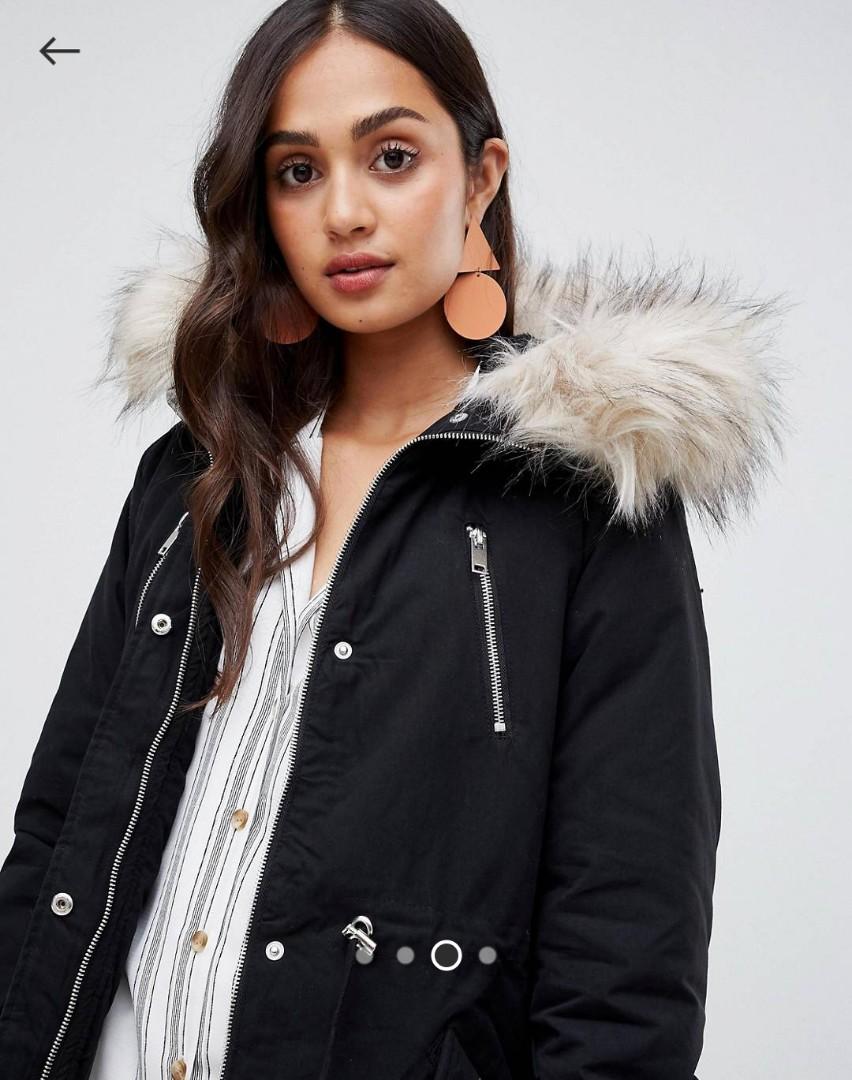 Fur trim top parka womens