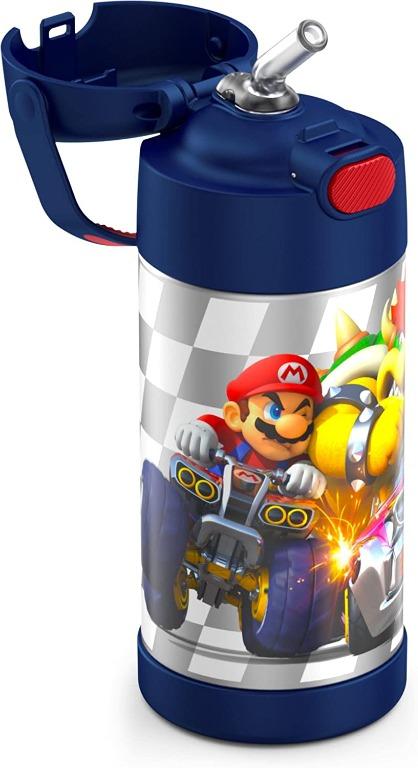 Thermos Kids Stainless Steel Vacuum Insulated Funtainer Straw Water Bottle,  Super Mario Brothers, 12 Fluid Ounces 