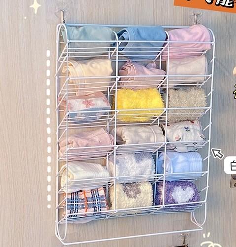 BN Wrought Iron Wall Mounted Socks Underwear Storage Rack Behind Dormitory Door Wardrobe Household Storage 18 grid socks rack 29.5 6.5 41cm Furniture Home Living Furniture Shelves Cabinets Racks on Ca...