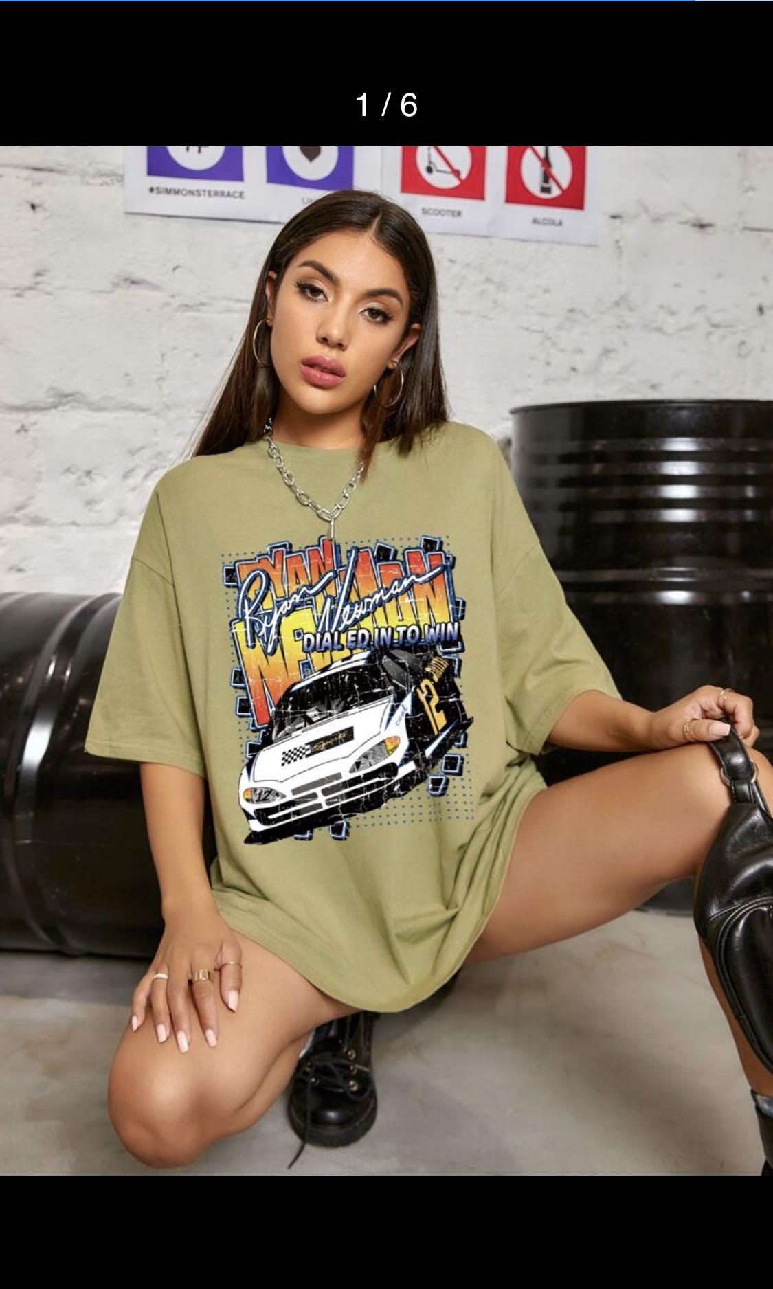 Shein Car & Letter Graphic Drop Shoulder Oversized Tee,Xl