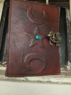 book of shadows, Vintage Leather Journal Third Eye Crystal Stone Triple Moon journal, Best Leather Gifts For