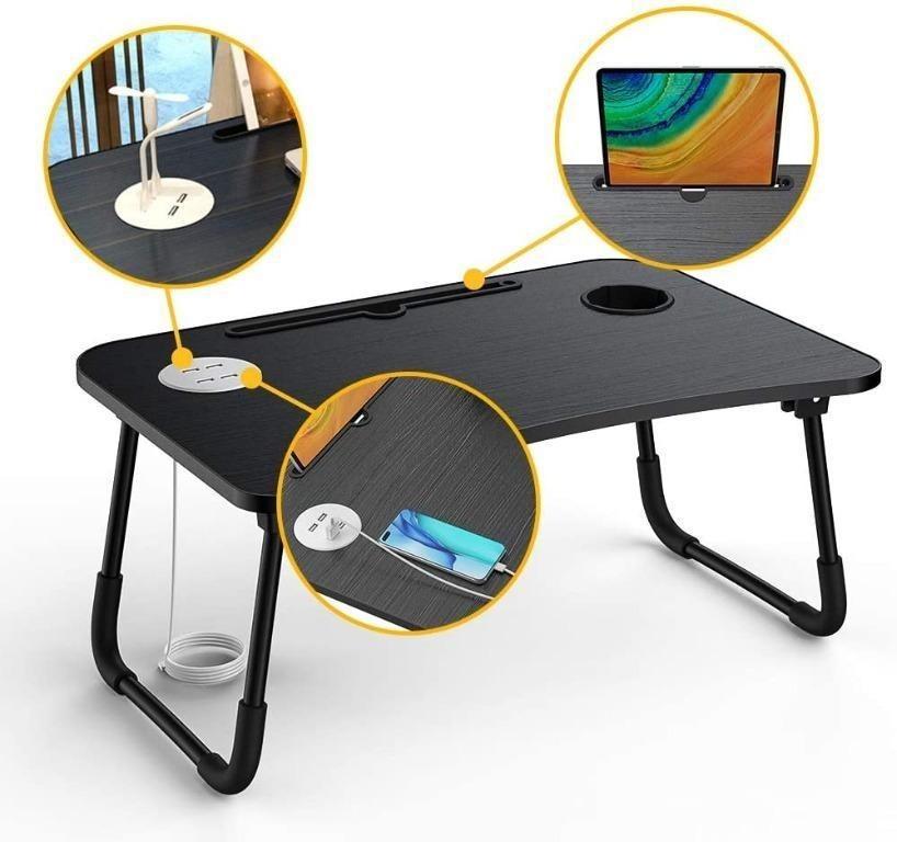 Bed desk with usb cheap port and cup holder