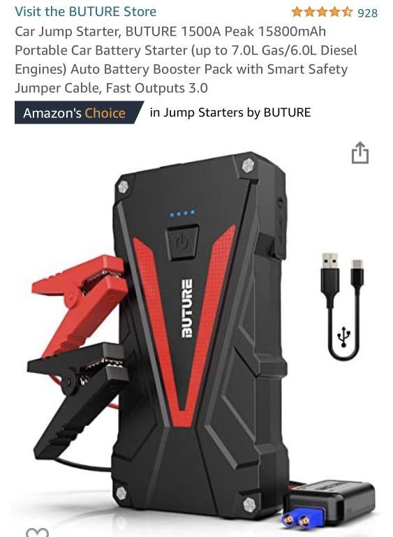 Car Jump Starter, BUTURE 1500A Peak 15800mAh Portable Car Battery
