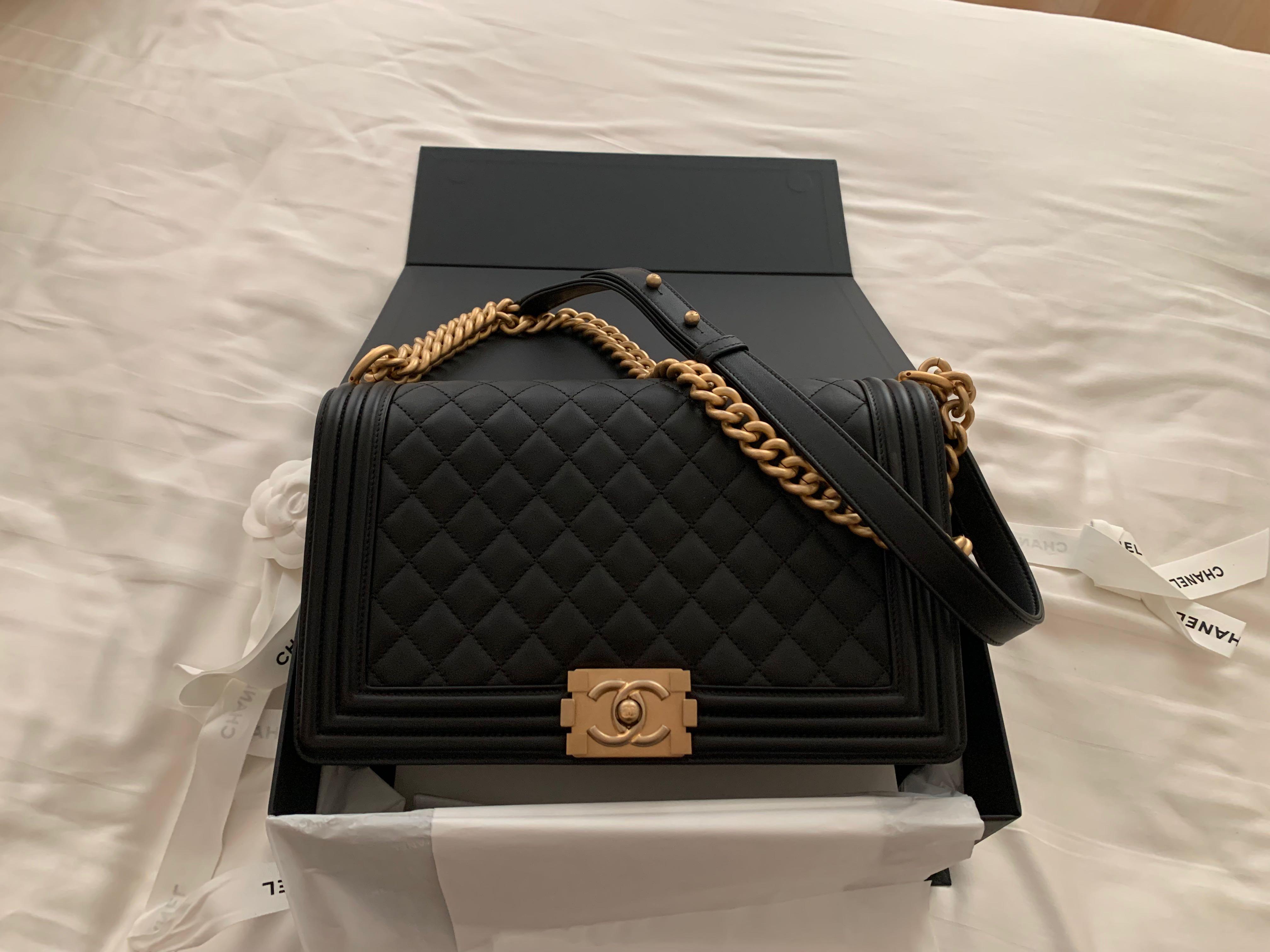 NEGO Chanel boy in large new medium gold hardware and calfskin leather