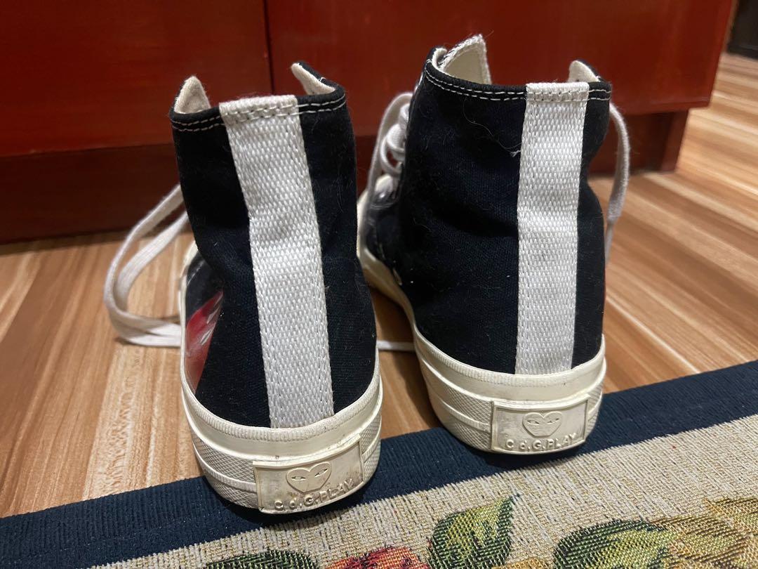 Converse Cdg play (Category: Sneakers & Footwear) located in Taguig. Submitted by rlg.declutterph (Listing ID 1167751276, Image 3). Description: Given as gift from my colleague in Hongkong No box No inclusion What you see is what you get Needs cleaning Size 37 23.5 in cm To be honest I don’t know if it’s orig or not pero same texture sila ng orig ung differences is yung tag sa loob and markings inside Cheap price sa ganitong quality niya as in ☺️