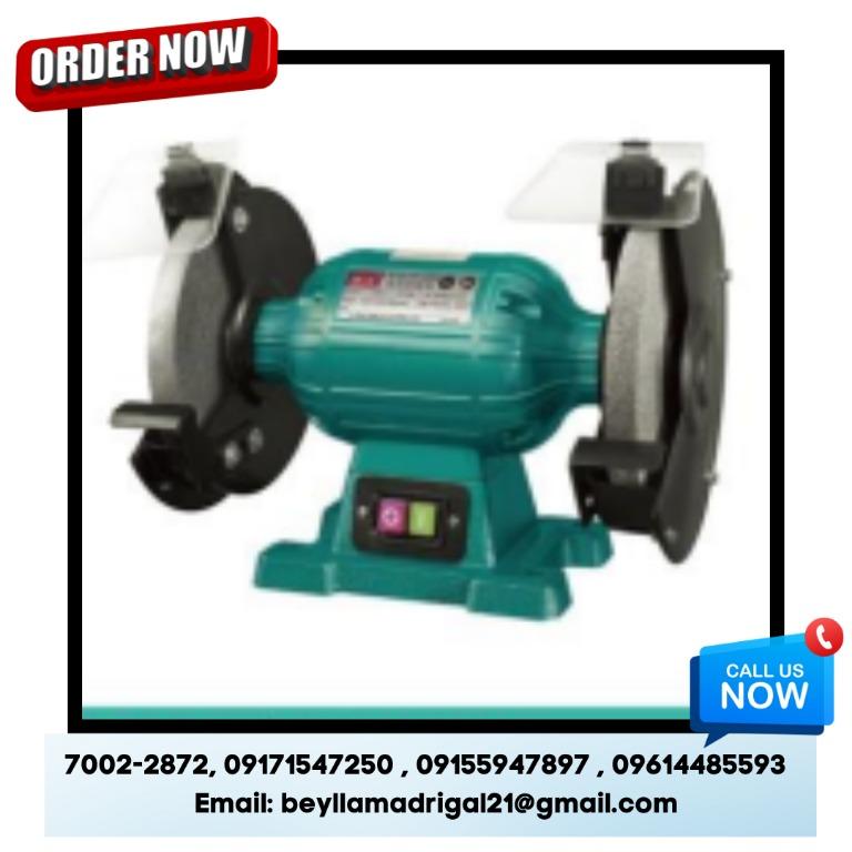DCA Bench Grinder (Category: Construction Tools & Equipment) located in Manila. Submitted by bellarobart (Listing ID 1167682294, Image 2). Description: Bench Grinder Brand: DCA Model: ASE150 Rated Power Input: 250W Max. Wheel Diameter: 150x22x32mm Hole Diameter of Wheel: 16mm Rated Speed: 2840 r/min Net Weight: 7.6kg Packaging: 2/ctn Price: 7,500 Less 40% Discount Model: ASE150 Rated Power Input: 370W Max. Wheel Diameter: 250x20x32mm Hole Diamete
