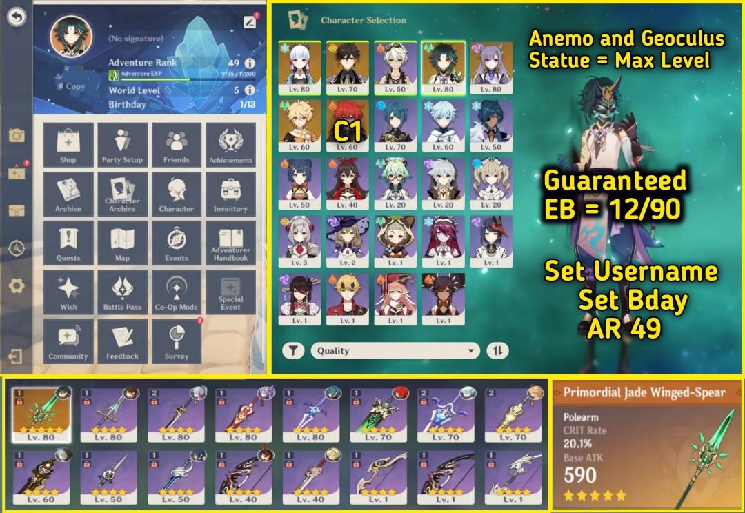 Genshin Impact Account For Sale With Ayaka + Zhongli + Xiao + Keqing