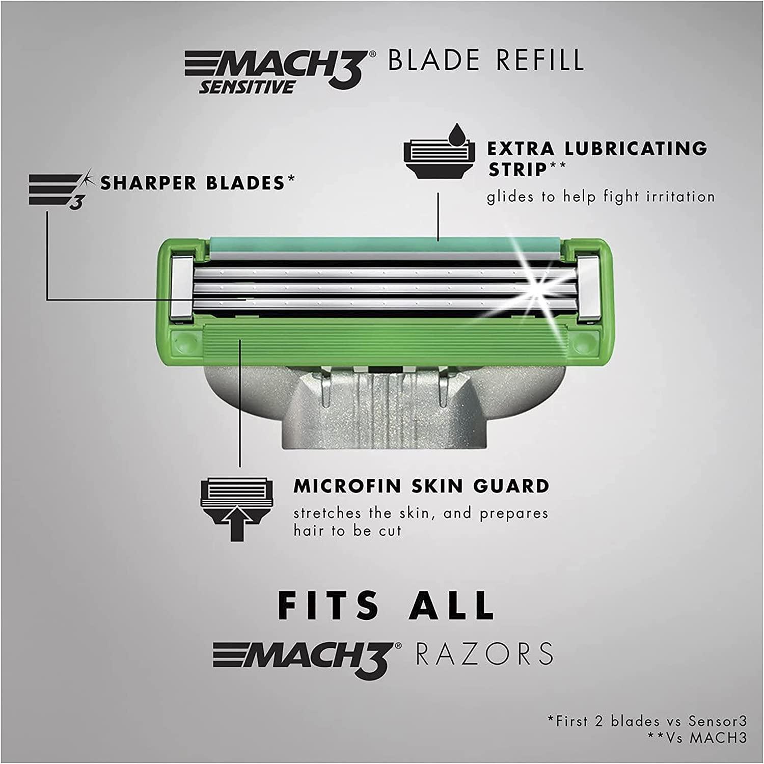 Gillette Mach3 Sensitive Razor Cartridges Refill, 8ct, Beauty ...