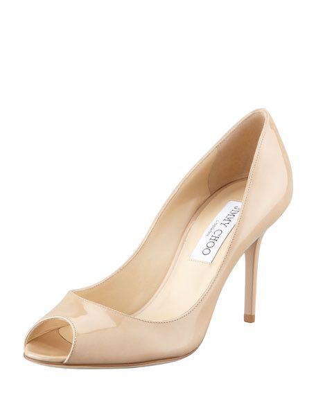 Jimmy Choo Evelyn Nude Patent Peep-toe 