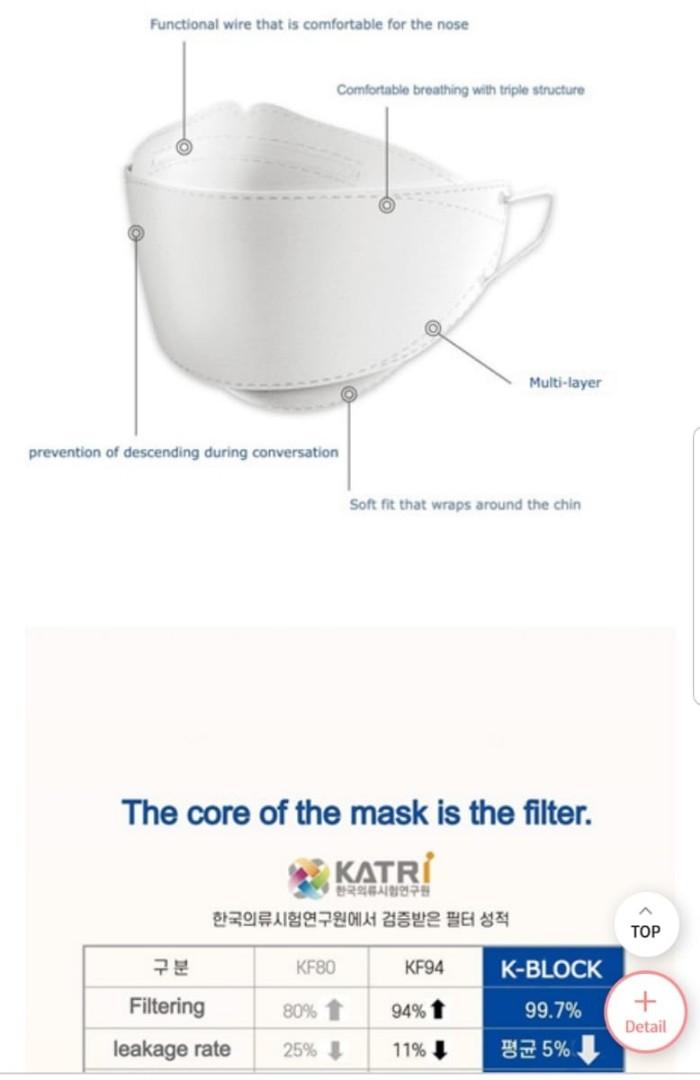 Korea KBlock KF94 Mask (50pcs), Health & Nutrition, Face Masks & Face