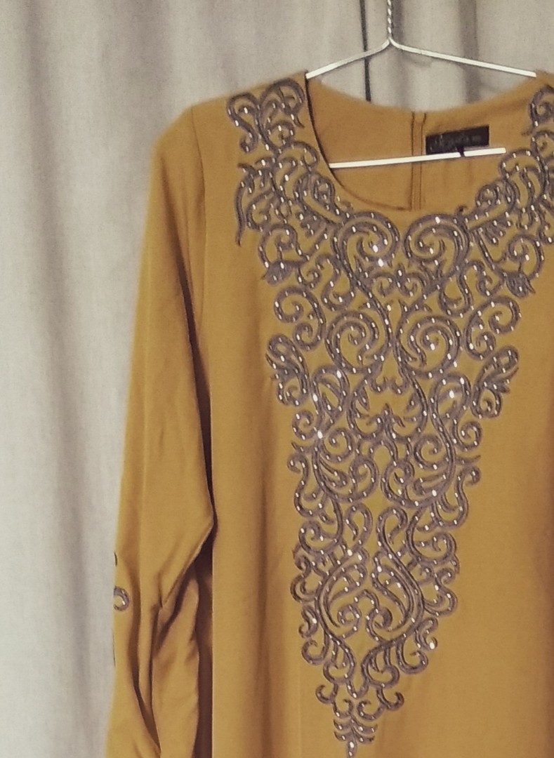 MADAM Mustard Yellow Long Dress, Women's Fashion, Muslimah Fashion ...