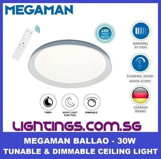 MEGAMAN Ballao - LED 30W Tricolor Dimmable Ceiling Light with Remote