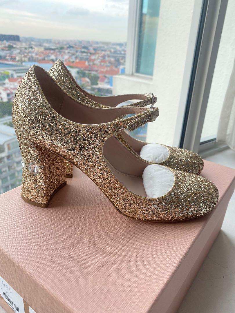Miu Miu Gold Glitter Pumps Brand New