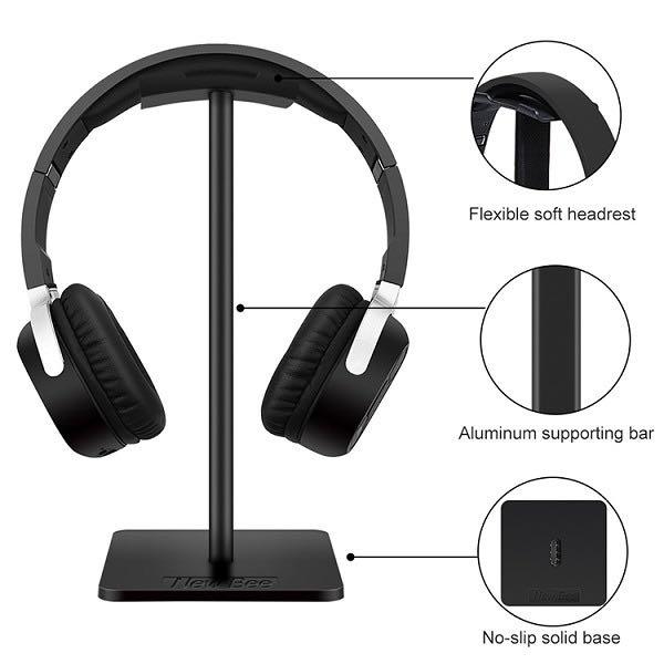  New bee Headphone Stand Headset Holder Earphone Stand with  Aluminum Supporting Bar Flexible Headrest ABS Solid Base for All Headphones  Size (Black) : Electronics