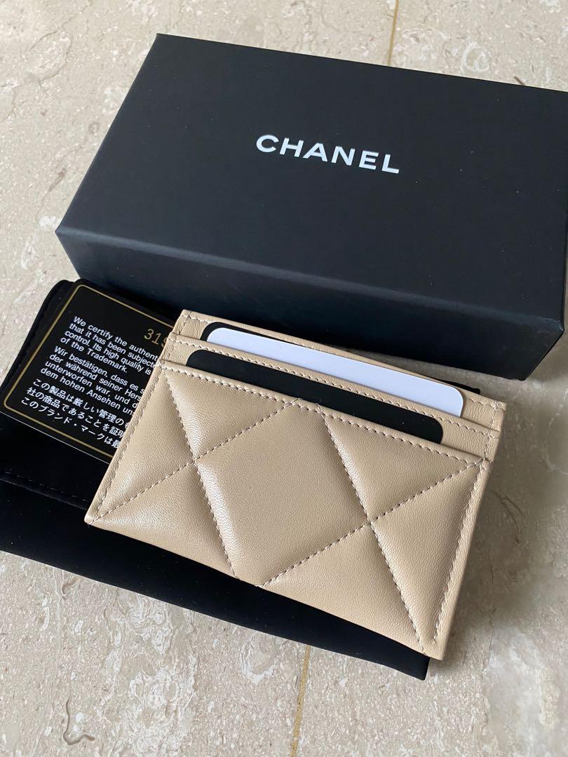 New Chanel 19 Lambskin Classic Card holder beige wallet small logo, Women's  Fashion, Bags & Wallets, Wallets & Card Holders on Carousell