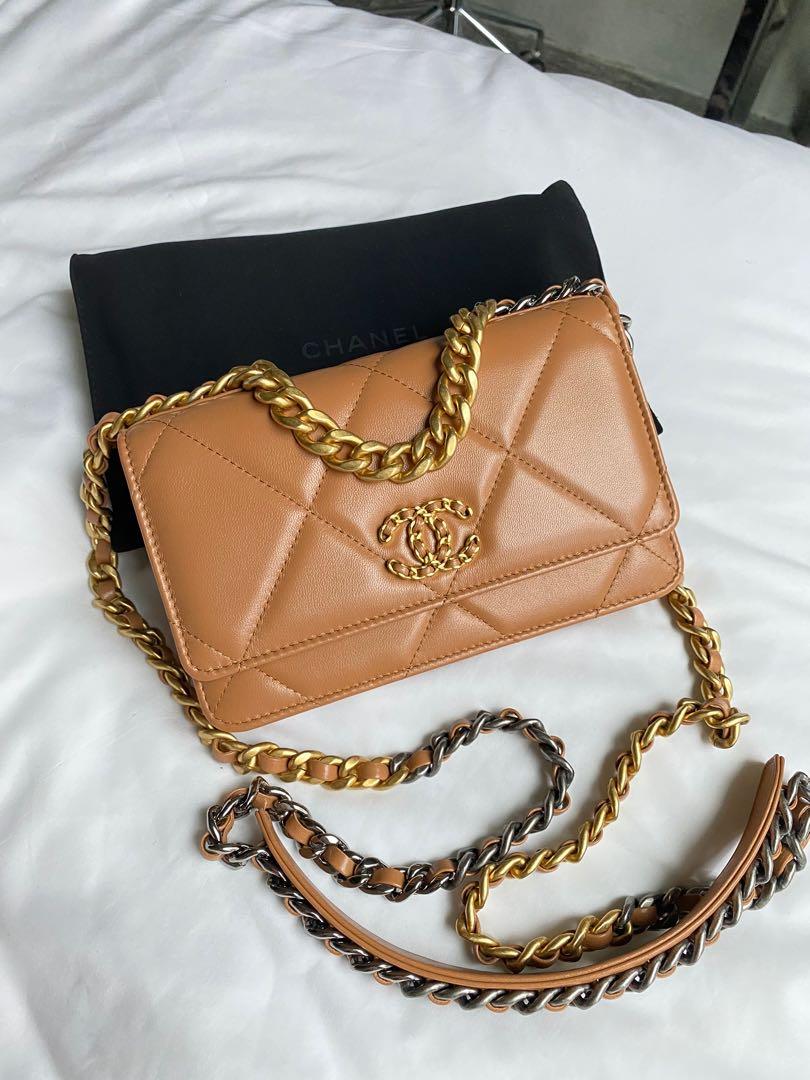 New Chanel 19 WOC Caramel brown beige tan wallet on chain classic