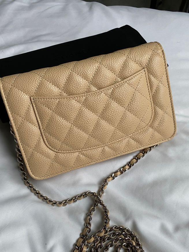 BRAND NEW CHANEL Beige GHW Caviar Wallet on Chain WOC with Receipt