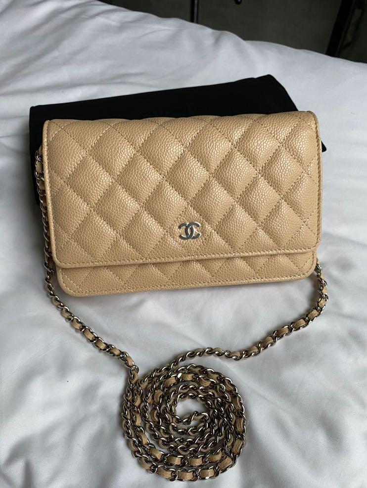 New Chanel Beige Caviar Leather 22A WOC wallet on chain classic