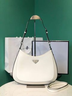 Prada Cleo Brushed Leather Mini Bag in White