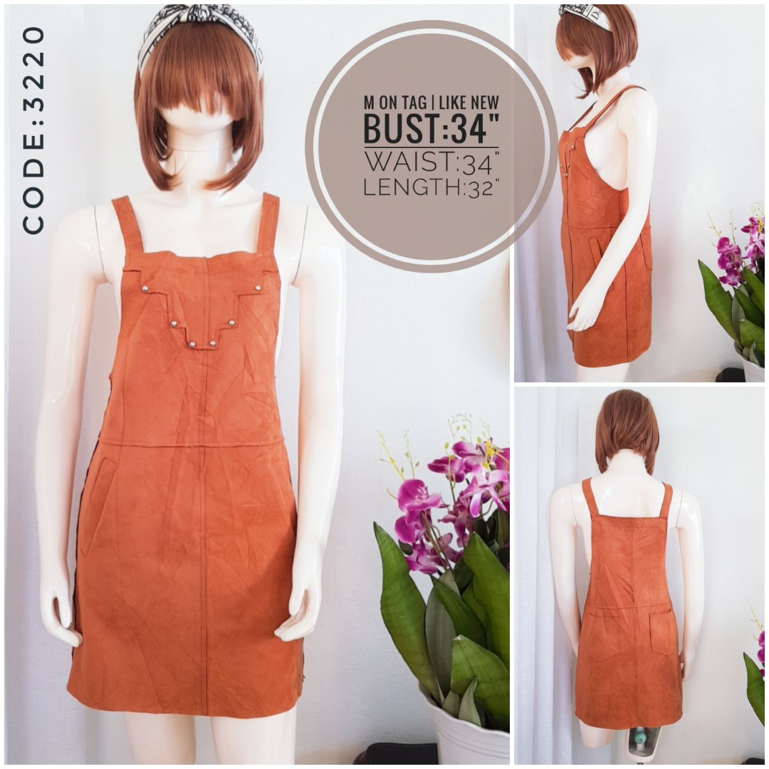 Rust Brown Semi Leather Jumper dress, Women's Fashion, Dresses & Sets