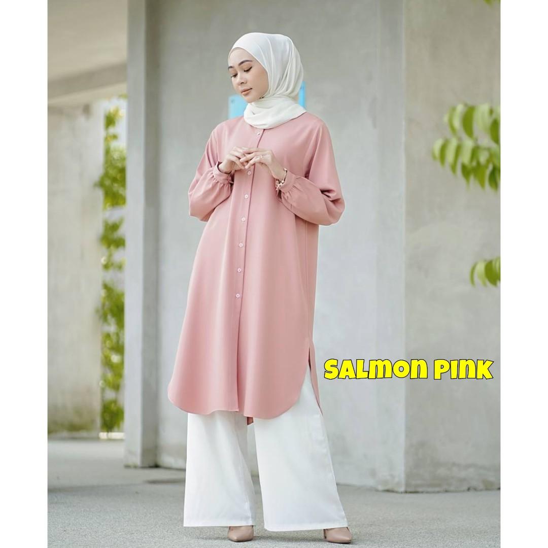 SARA BASIC TUNIC MUSLIMAH TOP LONG BLOUSE Como Crepe 8 COLOURS 3 SIZES