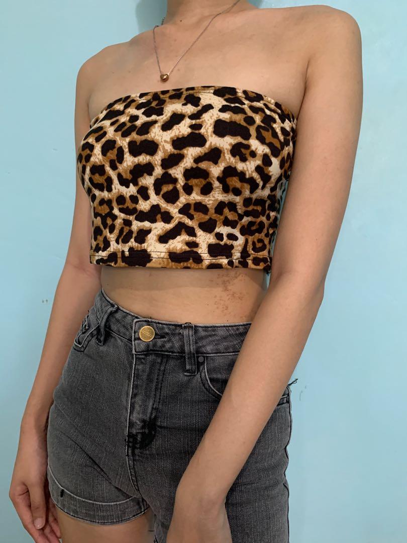 Leopard print strapless sale top