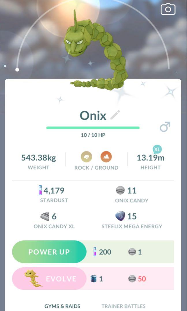 Pokemon Go Shiny Onix, Video Gaming, Gaming Accessories, Game Gift Cards &  Accounts on Carousell