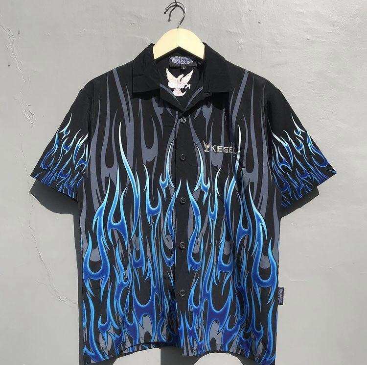 Silver point flame shirt, kemeja dragon 