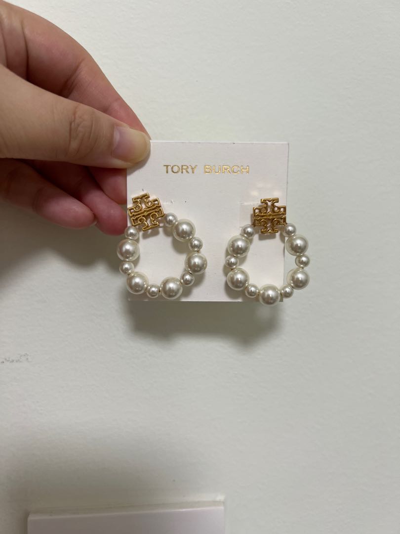 Tory burch pearl hoop earrings deals