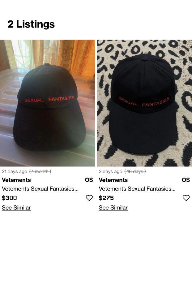 Vetements Sexual Fantasies Hat Cap, 男裝, 手錶及配件, 棒球帽、帽 