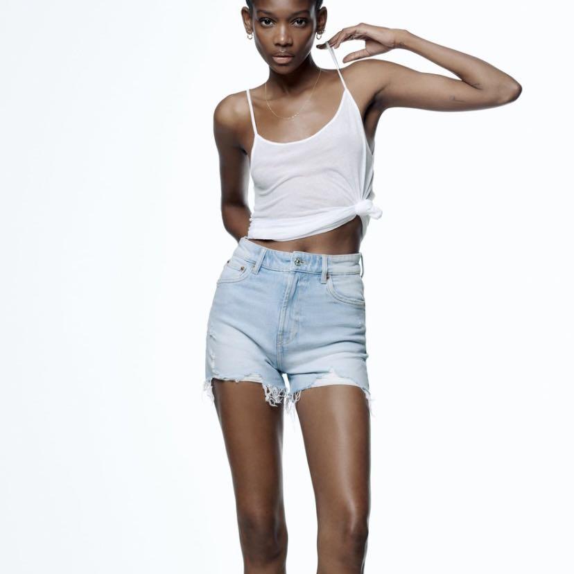 Zara Hi Rise Denim Shorts In Light Blue