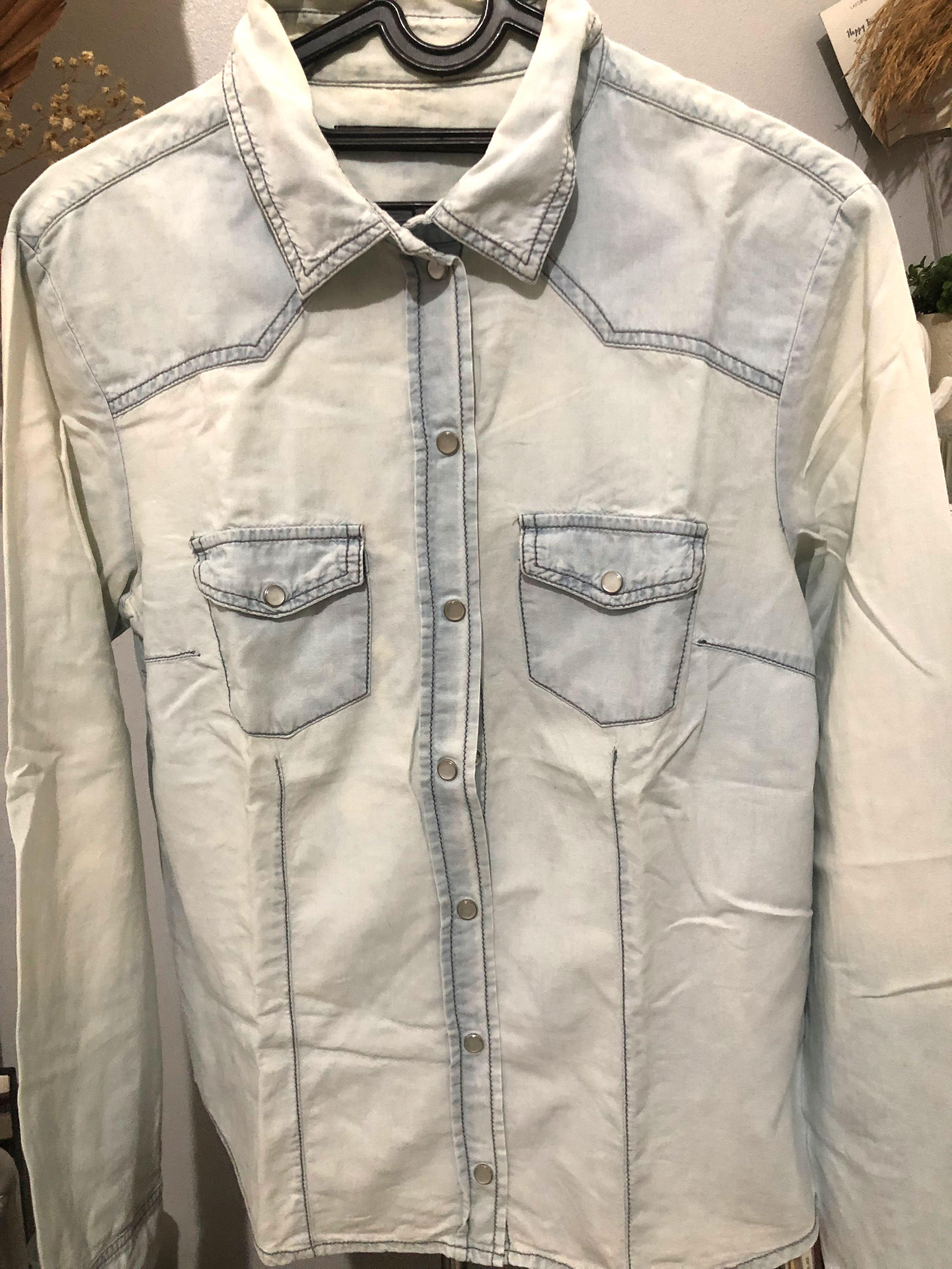 Zara Over-washed Denim Shirt, Fesyen 
