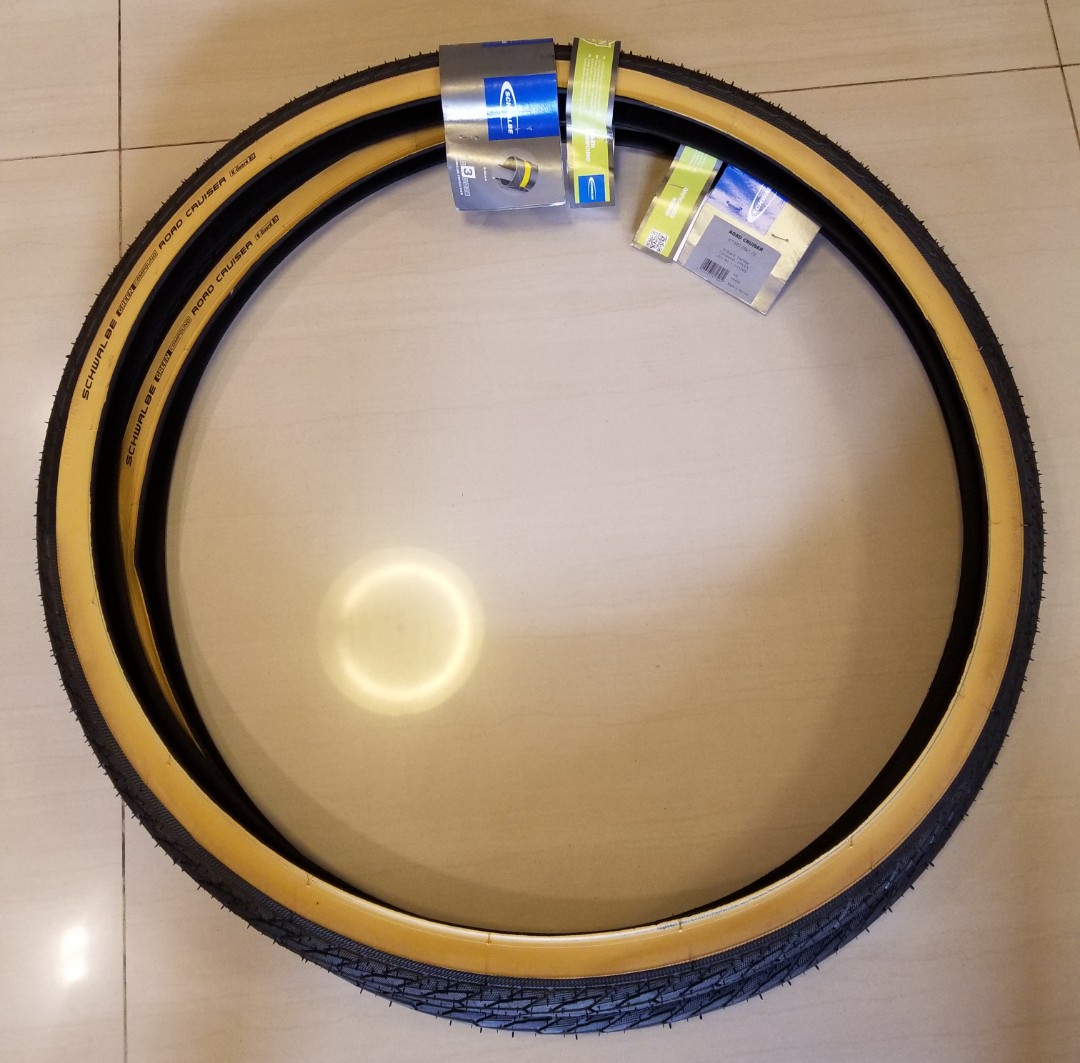 2 x Schwalbe Road Cruiser Tan Wall Tyres for Touring Bikes & 29er MTB ( 700x45C / 29 x 1.75