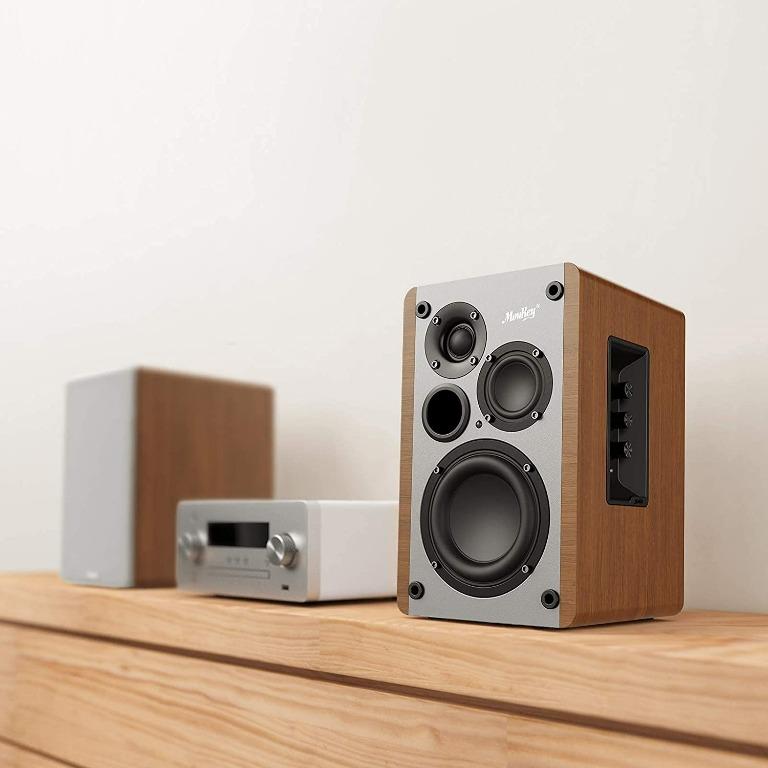 3609) Moukey Powered Bookshelf Speakers Pair Bluetooth 5.0 Studio