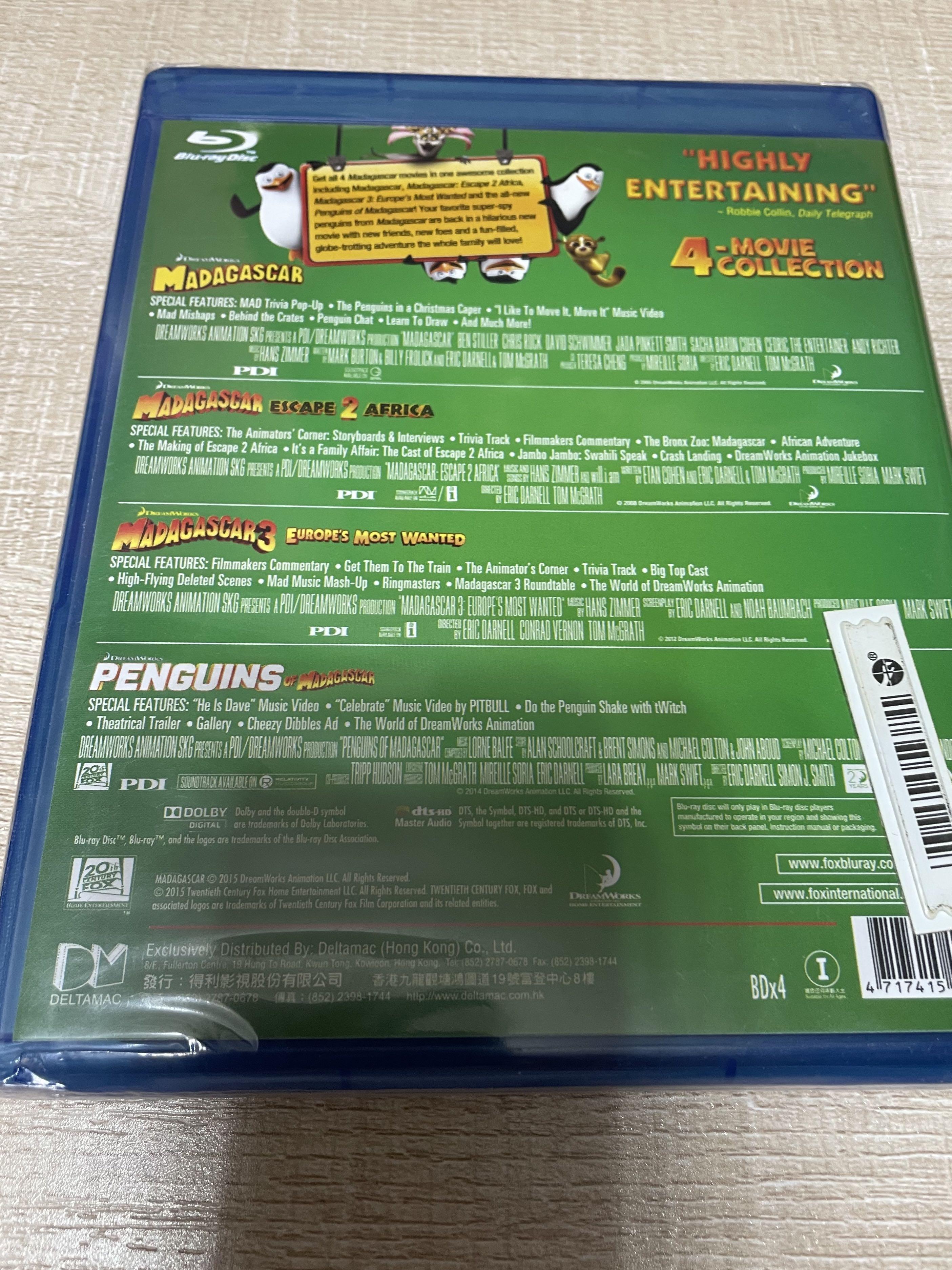 藍光碟MADAGASCAR 荒失失奇兵1-3+企鵝四碟套裝(Blu-ray) (香港版