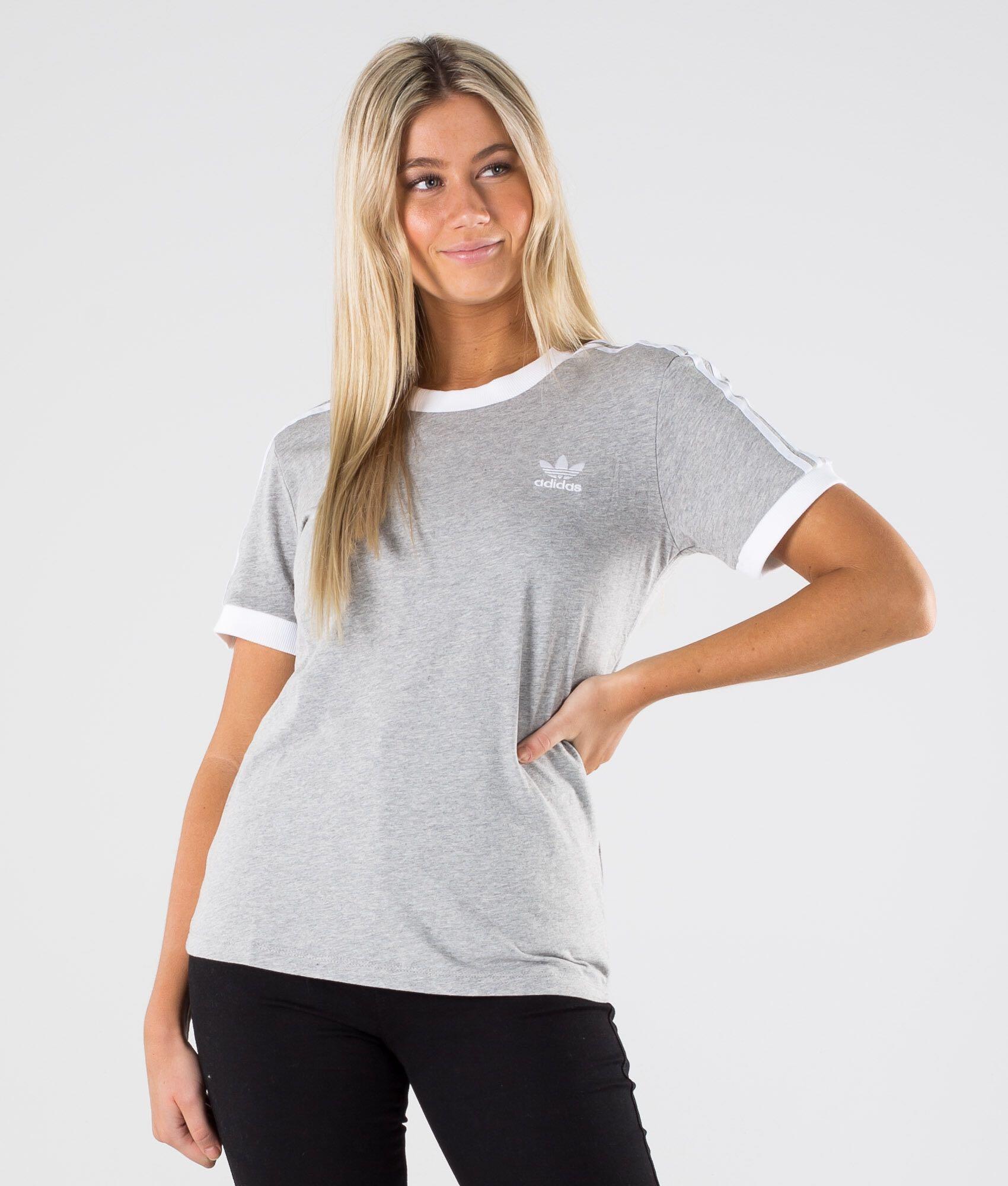Adidas Originals Grey Three Stripe T shirt Brand New Women s