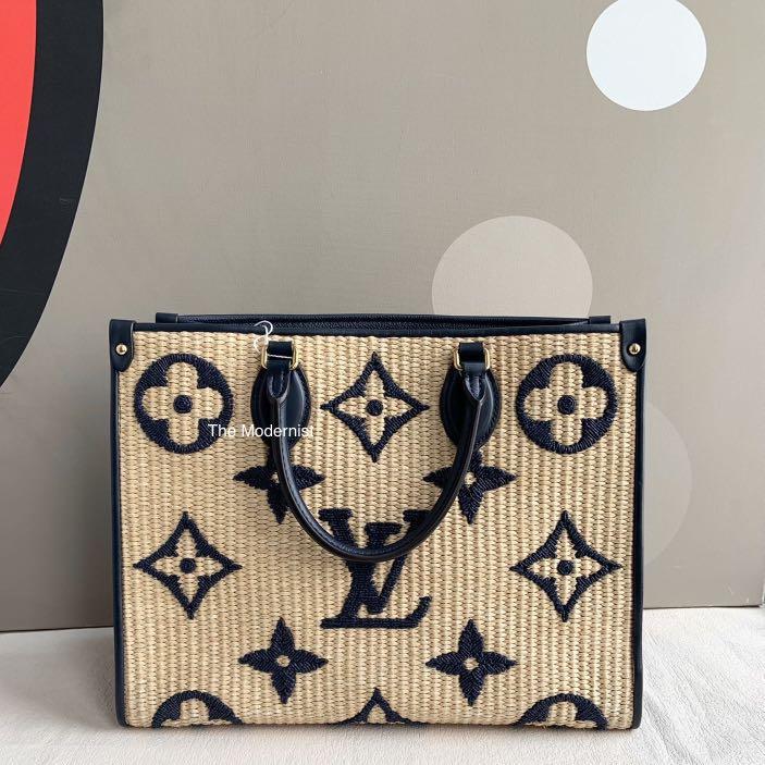 Authenticated Used LOUIS VUITTON Louis Vuitton Monogram On The Go MM Blue  M57723 Ladies Raffia Tote Bag 