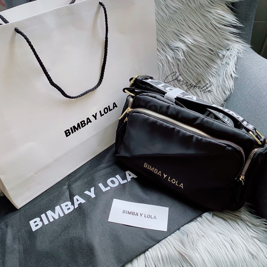 Bimba Y Lola Medium Black Nylon Crossbody Bag with Gold Hardware