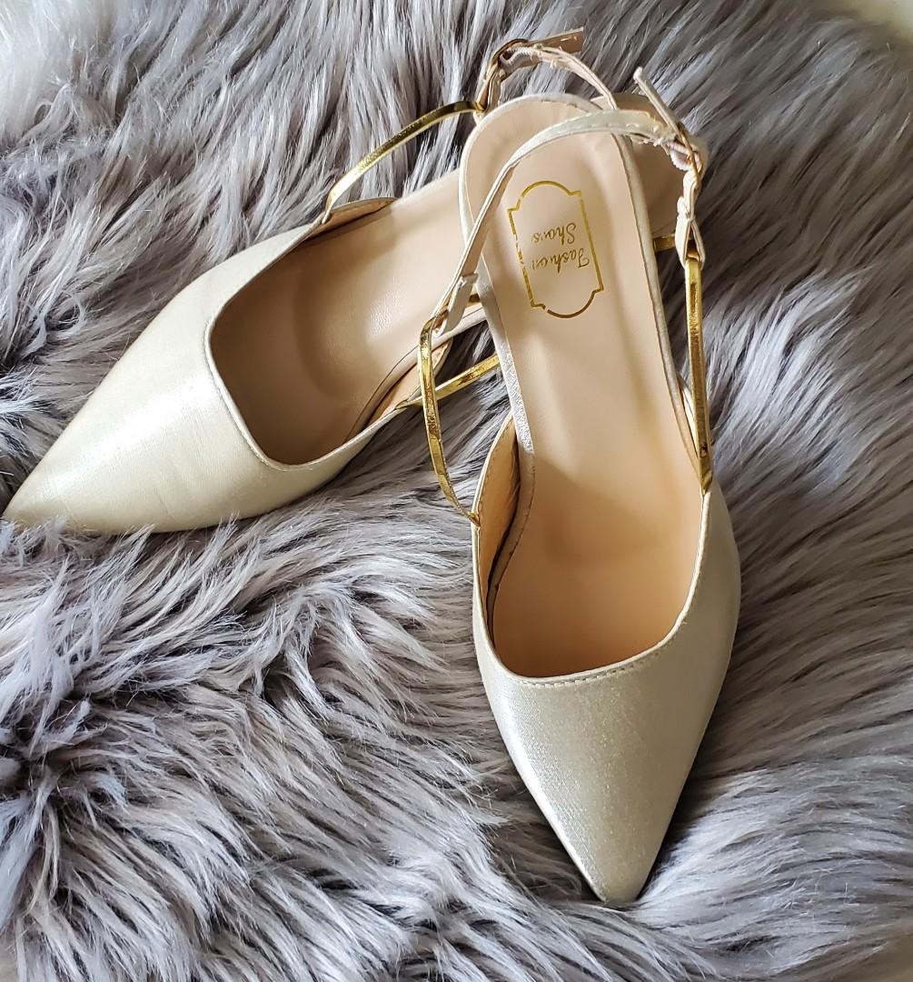 Brand New Satin Heels in Nude Beige