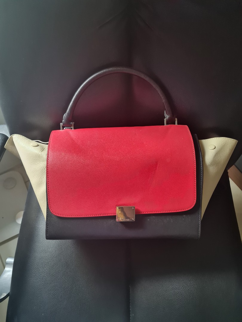 CELINE Bag Tas Celine Tricolor model TRAPEZE PREMIUM KULIT ASLI warna MERAH Barang Mewah Tas Dompet di Carousell