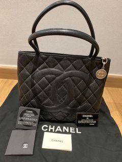 Chanel 2003 Vintage Black Caviar Medallion Shopper Tote Bag 24k